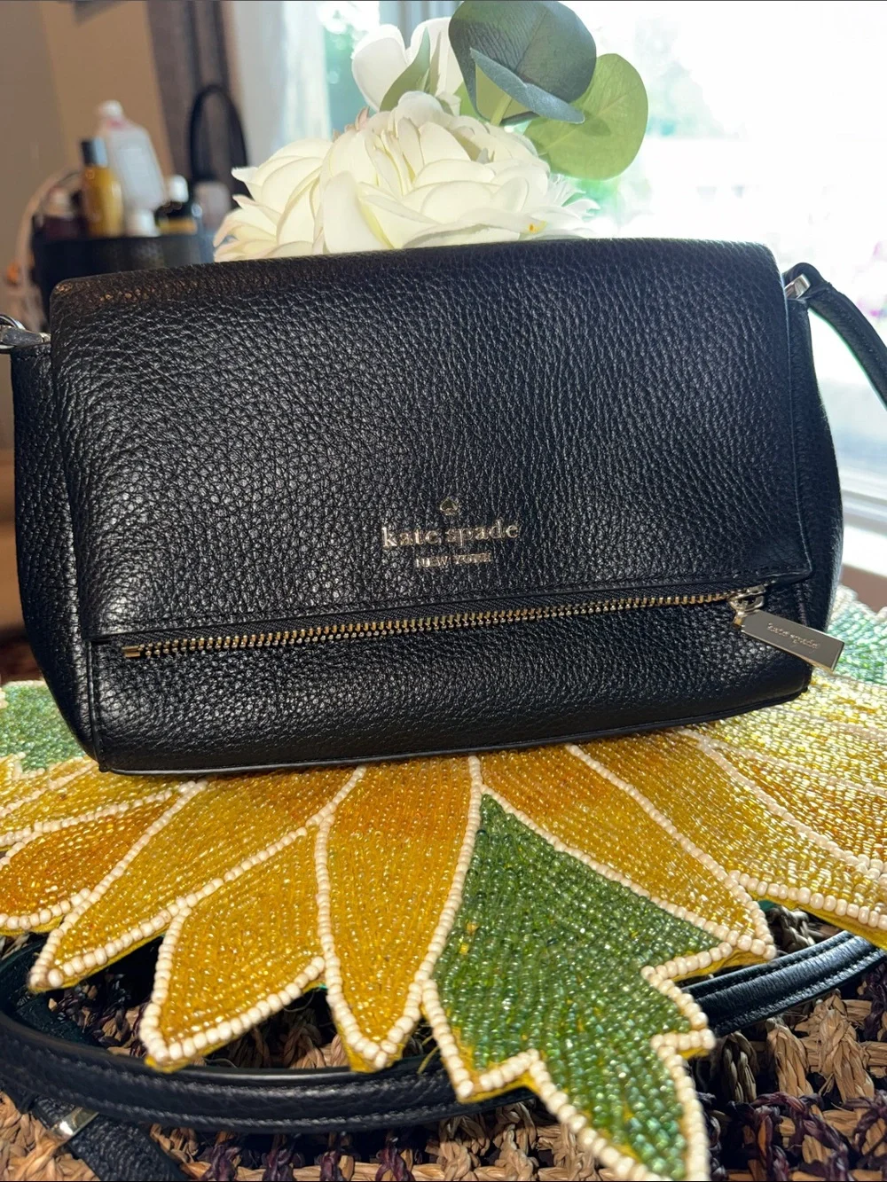 kate spade Black Pebbled Leather Crossbody with Front Zip